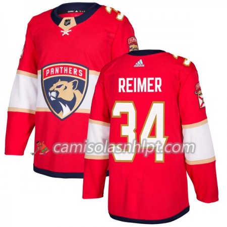 Camisola Florida Panthers James Reimer 34 Adidas 2017-2018 Vermelho Authentic - Homem